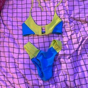 green and blue thong bathing suit! size xs!